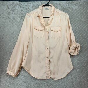 Jo Mathews Button Up Shirt Peach Pink Long Sleeve Union Made Vintage Women Est M